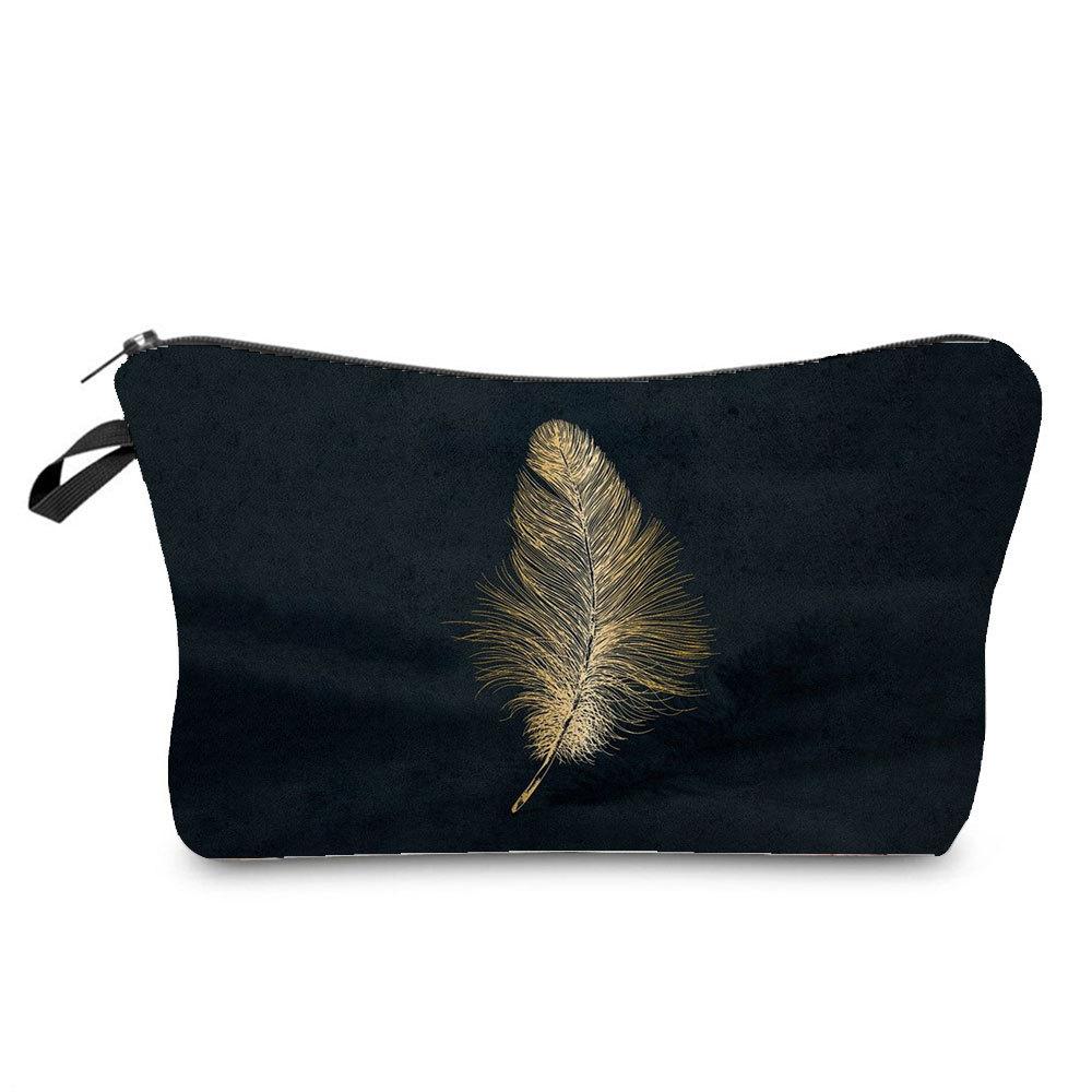 Women Feather Print Cosmetic Bag Toiletries Organize Travel Storage Case  6375