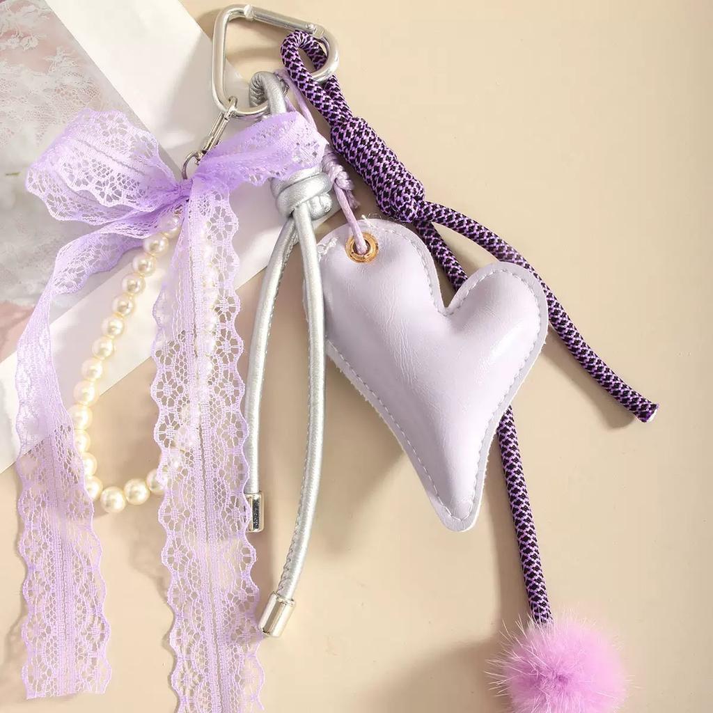 new product VINTAGE DENIM love heart Backpack pendant mushroom lace Key Chain Accessories braided rope
