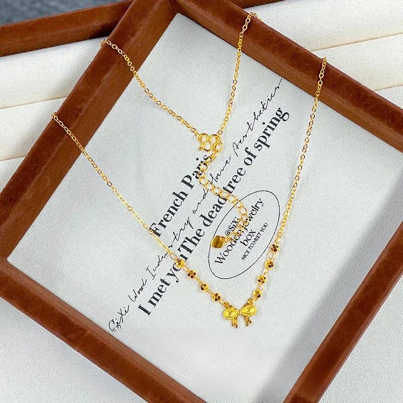 Real Gold Store Same Style Women's Gold Necklace Sweet Bow Collarbone Chain Sexy Beautiful Jewelry