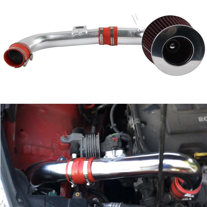 For Chevrolet Cold Air Intake Kit Red Filter Silver Pipe  For 11-15 Chevy Cruze 1.4L DOHC Turbo Engine