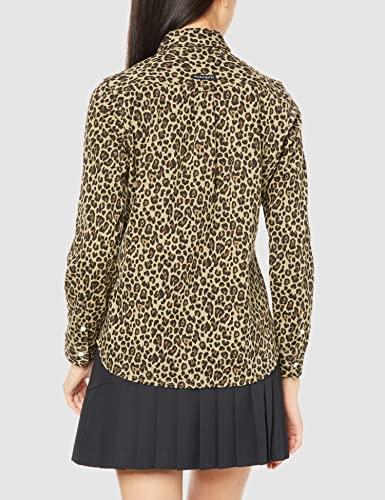 PEARLY GATES Women's Long Sleeve Polo Shirt with Thermolite Pique and Leopard Print, Lightweight and Warm, Size 055-2261004, Leopard Print, Size 0 [S]