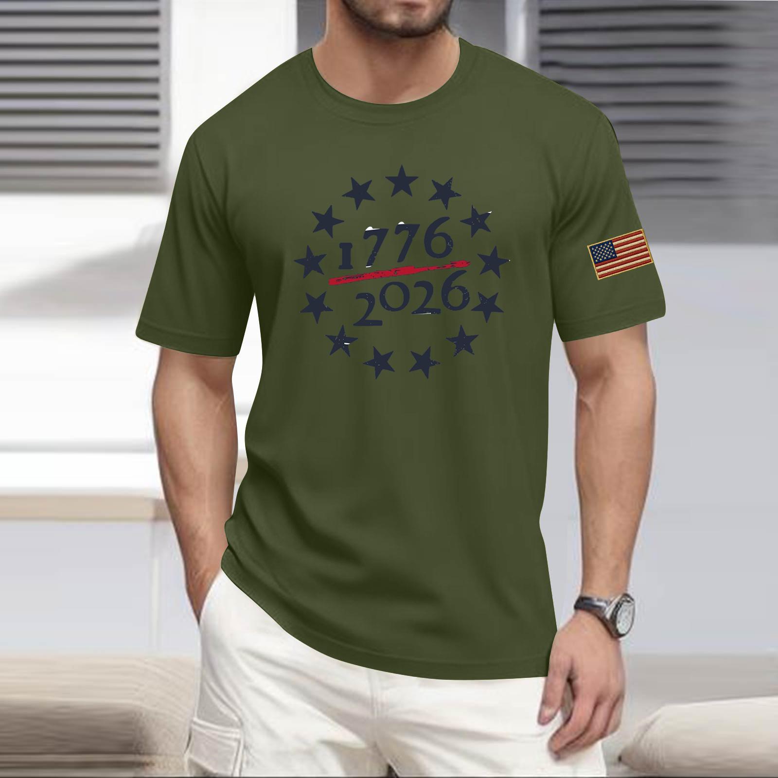 Men s Casual Round Neck Lightweight Short-Sleeve Top L армия зеленый