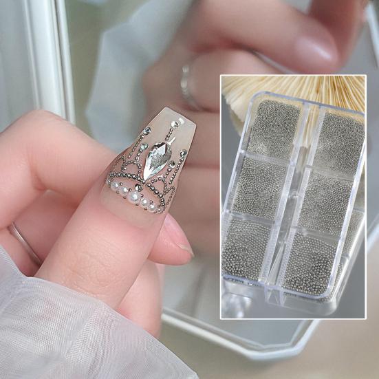 1 Set 6 Grids Nail Art Beads Kit with Storage Box 3D Nail Art Metal Caviar Beads DIY Manicure Design Decoration Balls Charm Nail Accessories