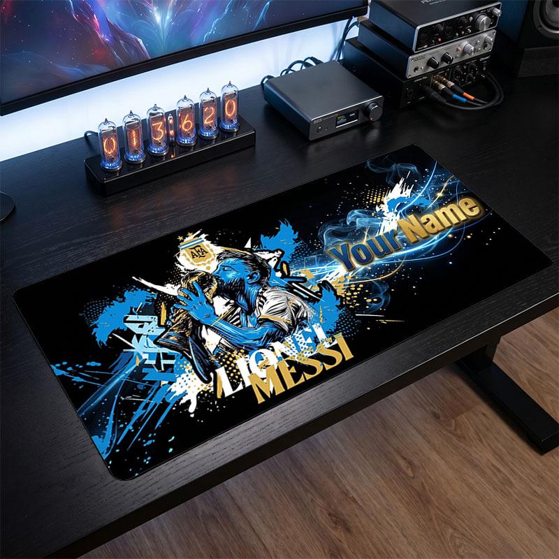 Tappetino per Mouse Grande Personalizzato Lionel Messi, Stampa Testo Nome Personalizzato, Tappetino da Scrivania Antiscivolo con Logo Calcio, Regalo per Gamer