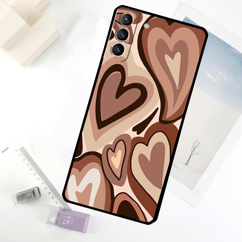 Brown Purple Hearts Swirl Pattern Phone Case For Samsung Galaxy S24 FE S23 Ultra S21 S22 S25 S26 Ultra S10 Plus S20 FE Cover