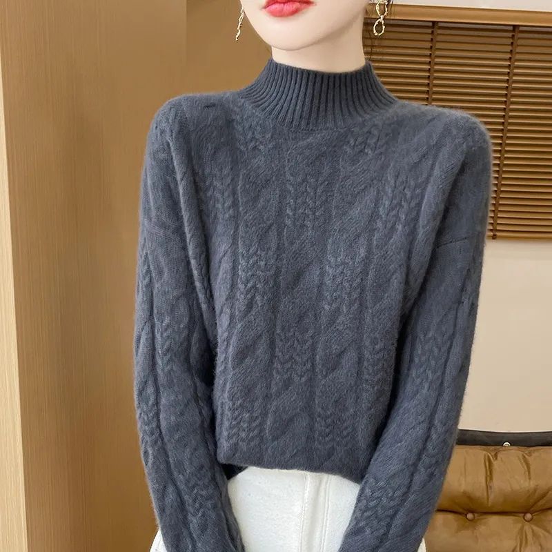 Women's Casual Sweater - Soft Thick Half-Turtleneck Long Sleeve Pullover, Loose Fit Solid Color Top with Medium Stretch, All-Season Sweater