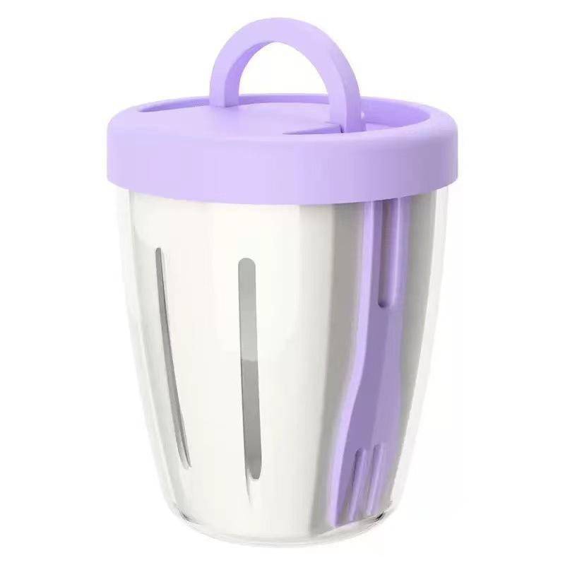 Double Layer Salad Cup For Picnic Drainable Fruit Box With Fork Outdoor Portable Tableware Leakproof Food Leak-Proof Fruit Cup