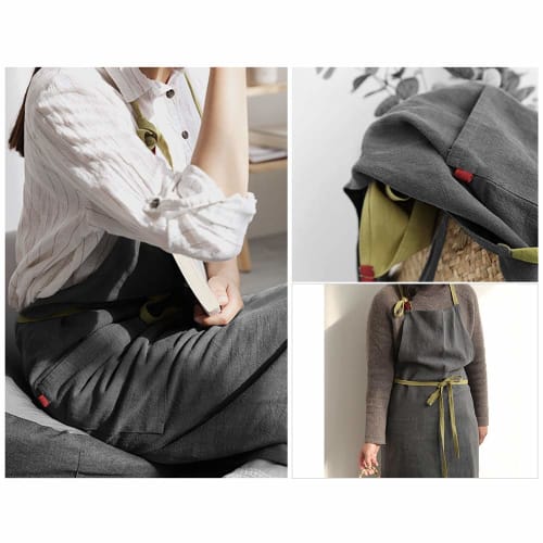 Anyasun Linen Apron with Neck Strap, Cafe Style, Simple, Stylish, Natural, Scandinavian Style, Solid Color, Covers Your Bottom, Includes Pocket, Unise