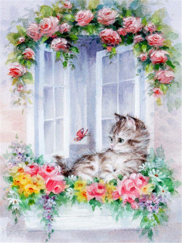 RUOPOTY Kočka malba podle čísel Nástěnná kresba na plátně Jedinečný dárek Obraz podle čísel Zvířecí dekorace do dětského pokoje