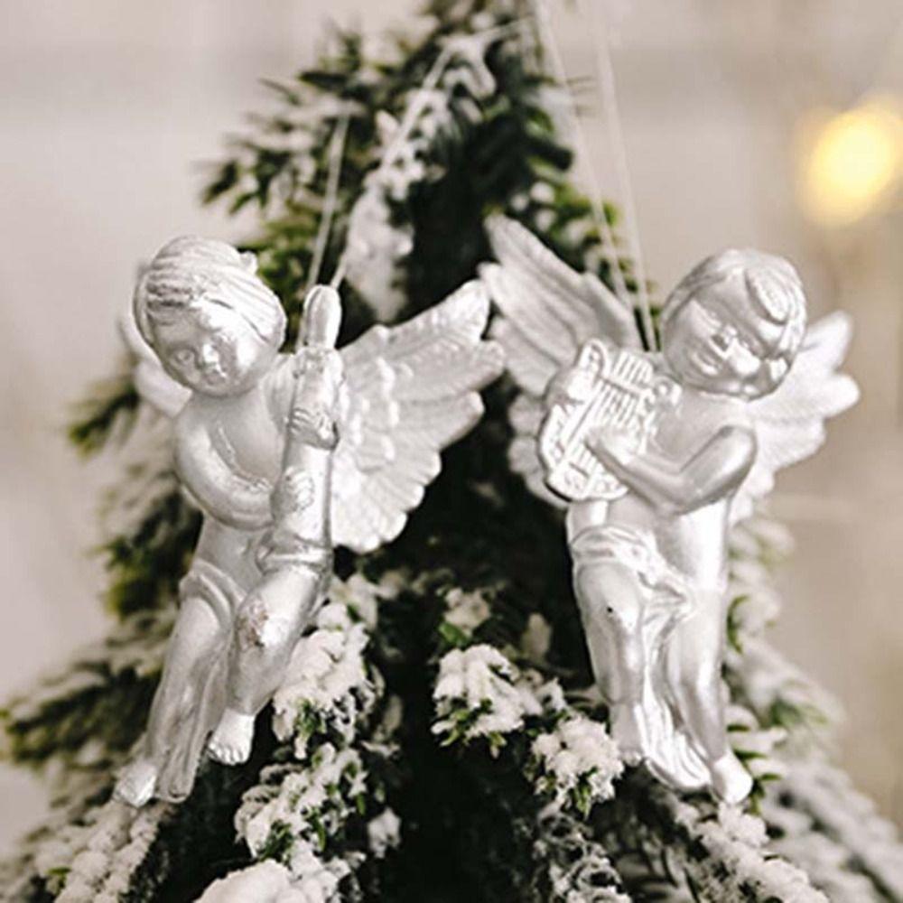 6pcs with Hanging Rope Christmas Angel Pendant Electroplated Christmas Angels Figurine  New Year