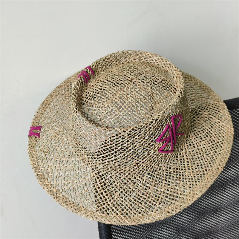 Women Raffia hat French style Summer Straw Sun Hat Women Wide Brim Beach Cap Breathable Hollow Holiday Panama hat Leather Bow