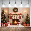 Christmas Party Decor Backdrop Photocall Xmas Tree Fireplace Socks Baby Kid Family Background Photography Photo Studio Photozone