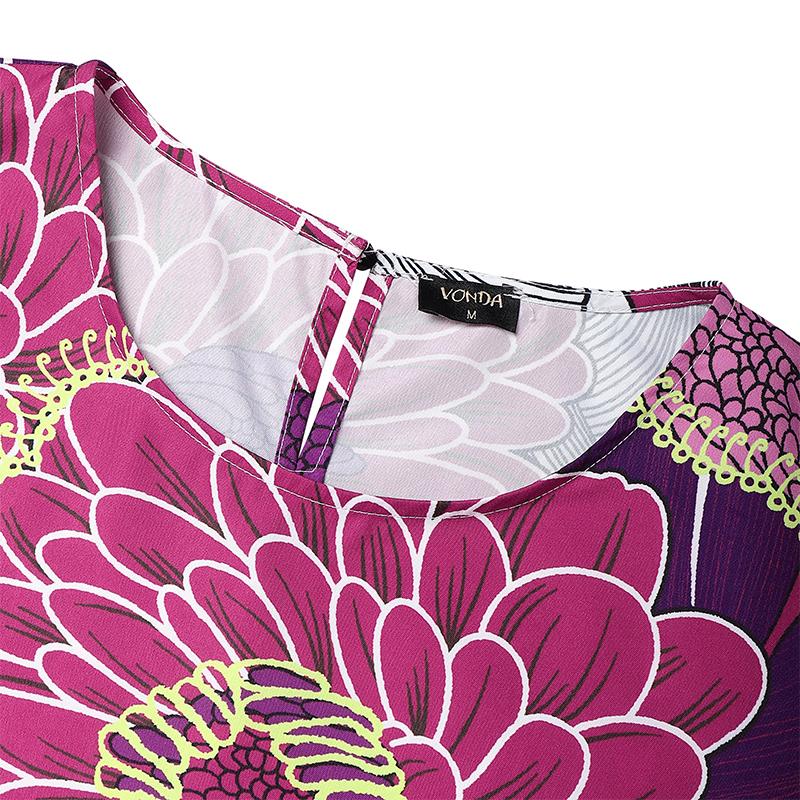 Plus Size Womens Casual Round Neck Long Sleeve Floral Printing Long Oversized Dress