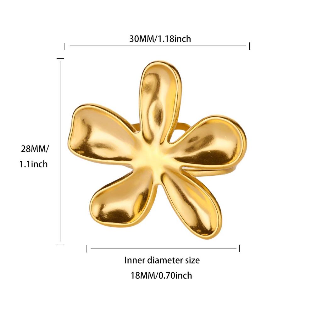 Stainless Steel Flower Rings For Women Girls 18K Gold Plated Flower Open Ring 2025 Trendy New Waterproof Jewelry Wedding Gifts