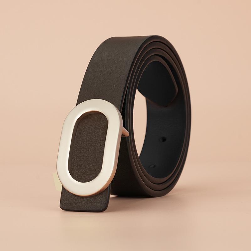 New 2.8cm Wide Smooth Plate Buckle Cowhide Belt