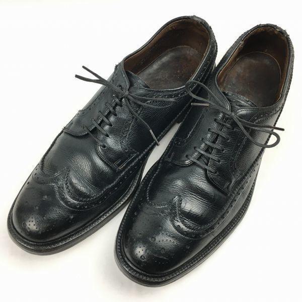 60s-70s Vintage HANOVER Long Wingtip Black Size 10B/AA 26.5-27.5cm Men's(USED)