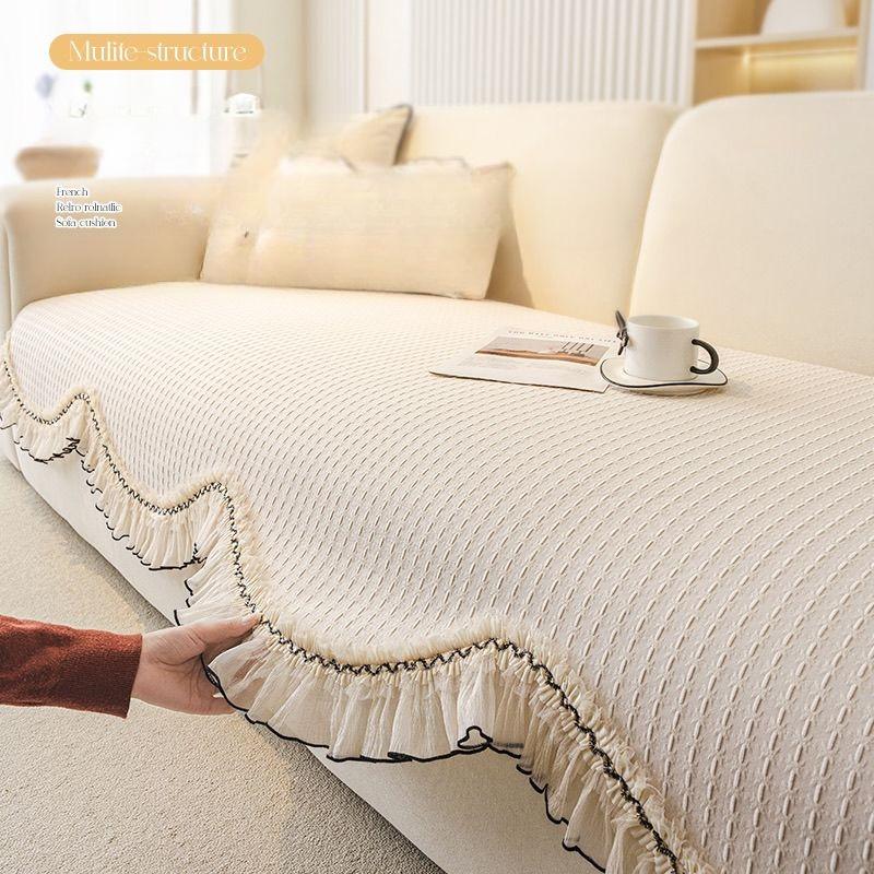 2025 New French Cream Style Lace Shaped Sofa Cushion Four Season Universal Irregular Non Slip Cushion Premium Feel Cover Cloth