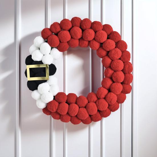 Christmas Wreath Plush Balls Bright Colors Lightweight Festive Atmosphere Wreath Holiday Season Decoration