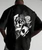 Unisexs Tshirt Loose Fit Black Trend Simple Retro Spade A Smoked Skeleton Dice Print Black Shoulder Tshirt