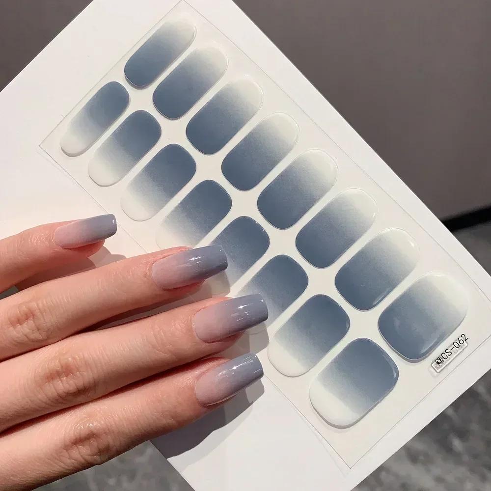 2025 Semi-cured Gel Nail Stickers Solid Color Nail Semi-baked Tips Full UV Nail Need Decals Paste Lamp N0R7