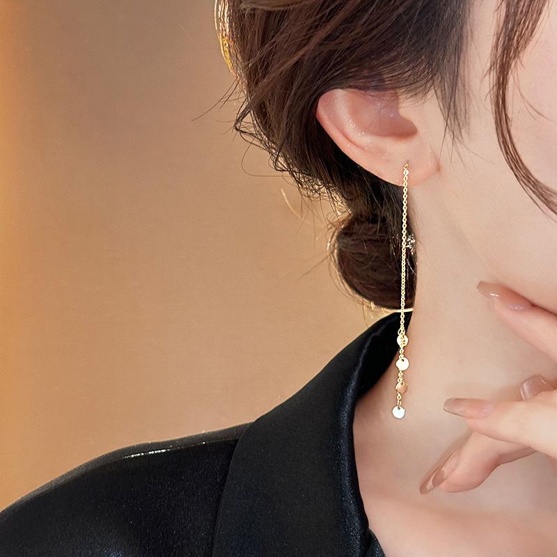 sequined fringed ear line retro minimalist temperament earrings women's light luxury versatile earrings niche high-end sense