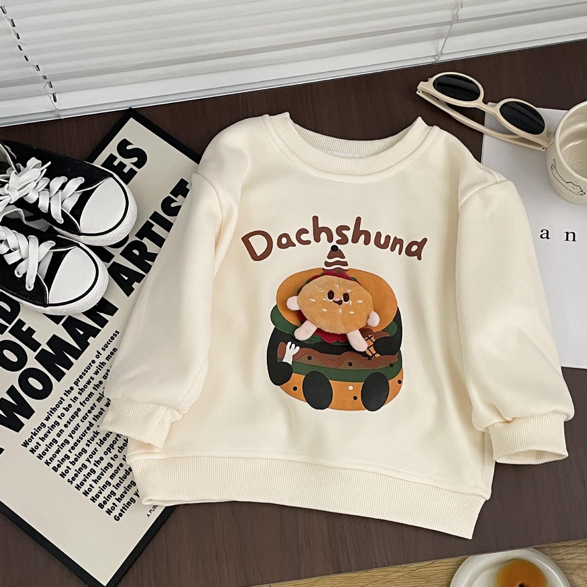 

3D Cartoon Burger Kids Fleece Hoodie - Cute Autumn/Winter Top for Boys & Girls 110 cm