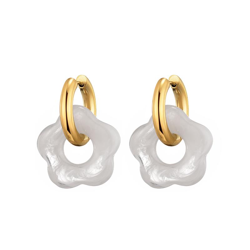 New Flower Resin Acrylic Drop Earrings Gold Color Round Circle Stainless Steel Ear Buckle Hoop Earrings For Women Jewelry Gift