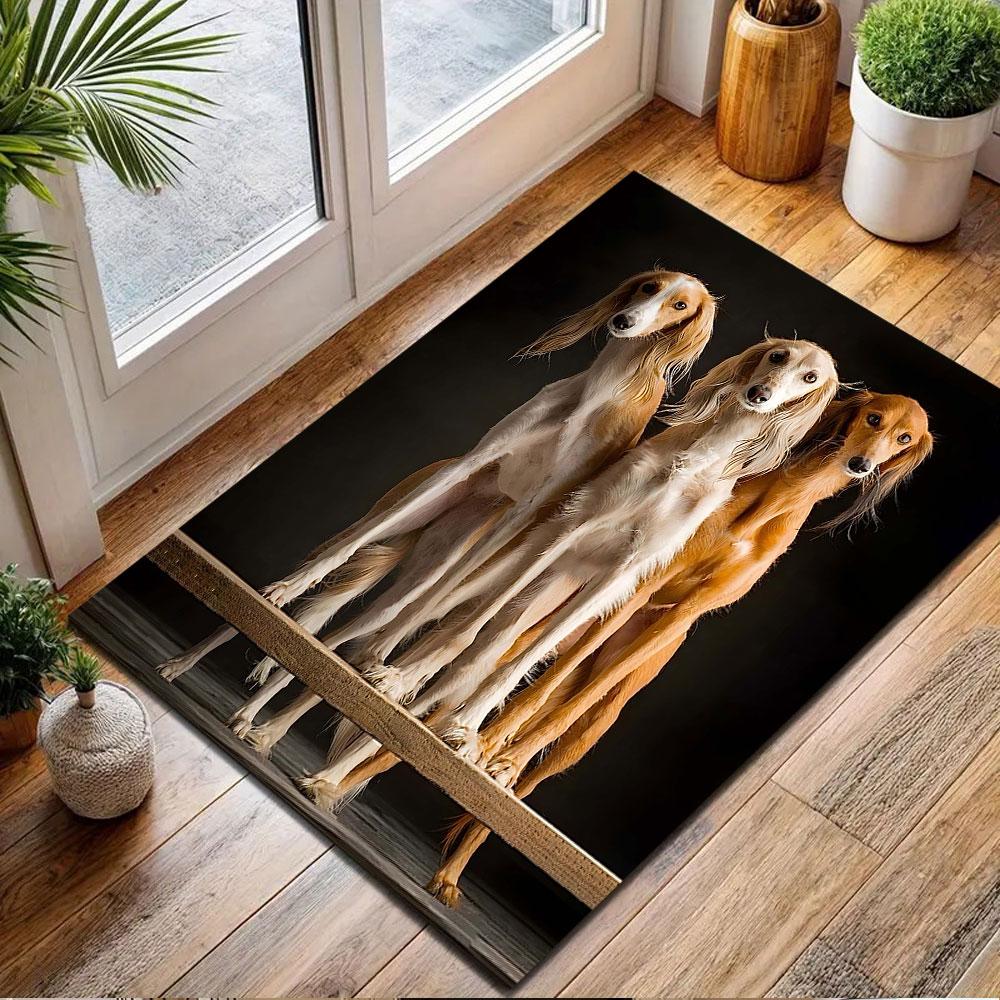 Elegant Saluki Trio Portrait Patterned Carpet, Non Slip Mat Suitable for Living Room and Bedroom Sofas