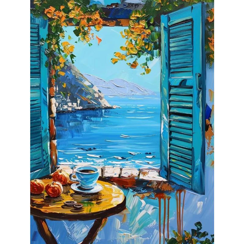 Abstract Colorful Graffiti Town Landscape Canvas Painting Modern Art Window Sea View Aesthetic Posters Prints Living Room Decor