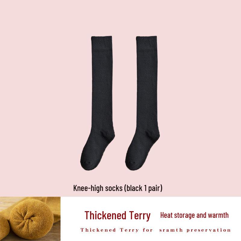 

Универсальные женские плюшевые носки выше колена – Толстые, теплые, однотонные махровые гетры для осени/зимы. Calf-Length Terry Socks - One Size