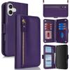 Zipper Multi-Card Wallet PU Leather Case for 16/17 Pro 15 14 Max Shockproof 360 Protection Luxury Design Front Pocket Phone Grip