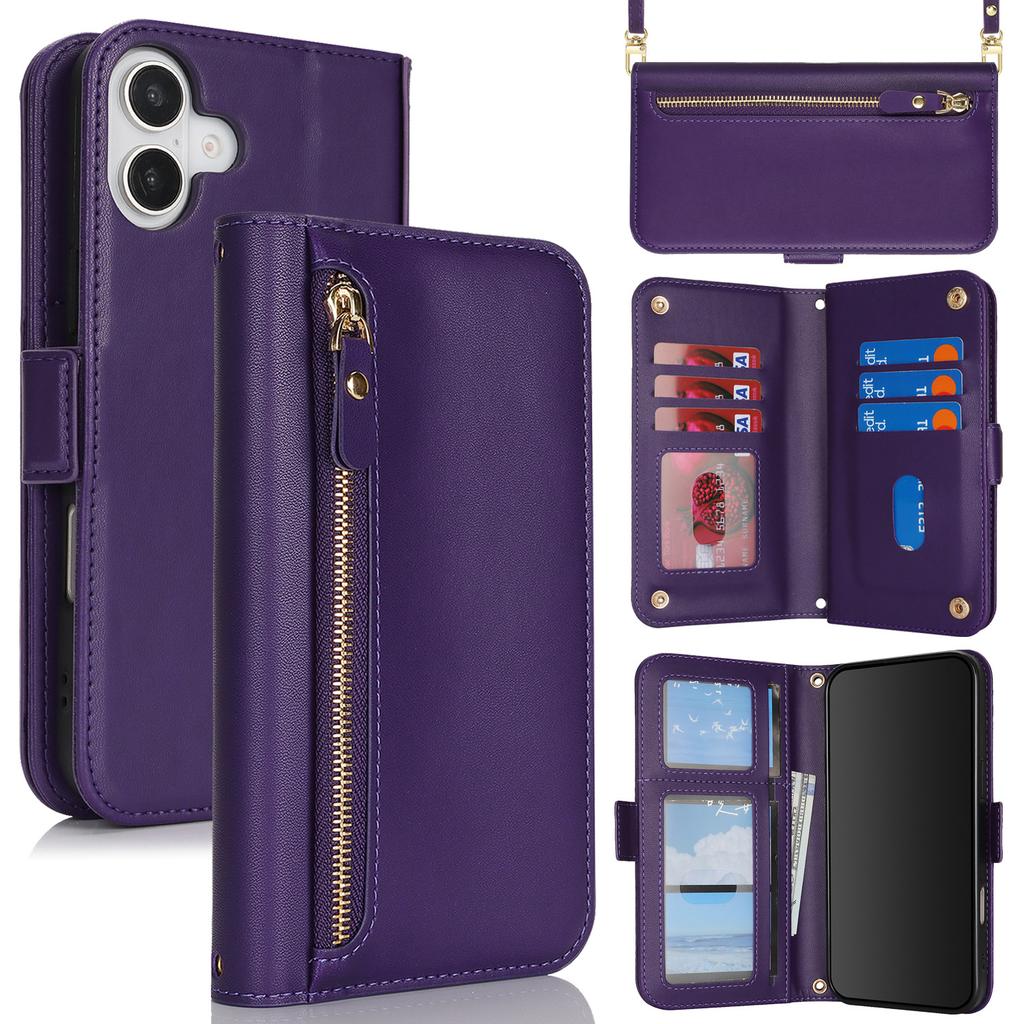 Zipper Multi-Card Wallet PU Leather Case for 16/17 Pro 15 14 Max Shockproof 360 Protection Luxury Design Front Pocket Phone Grip