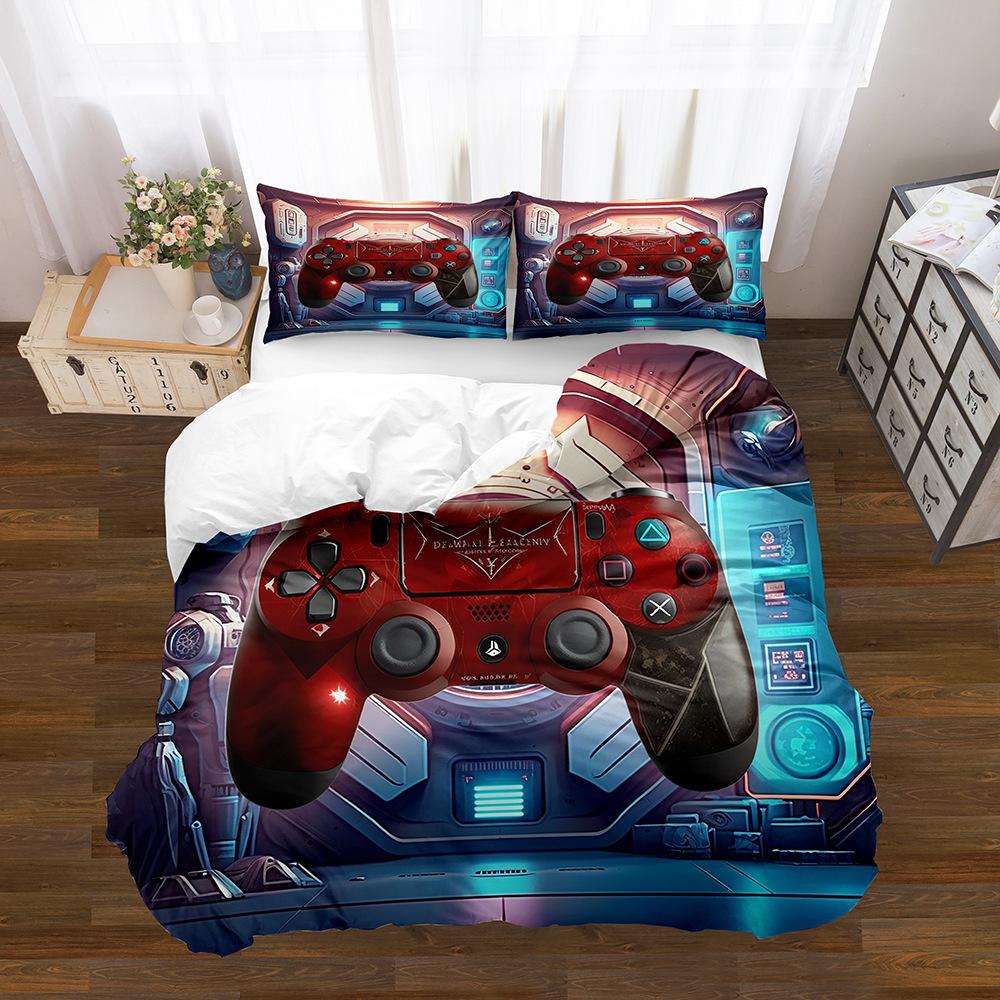 Gamepad Pattern Printing Quilt Cover Pillowcase 3D Digital Printing Three-Piece Set
