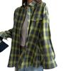Retro Plaid Loose Lapel Long Sleeve Shirt for Women - Spring & Autumn