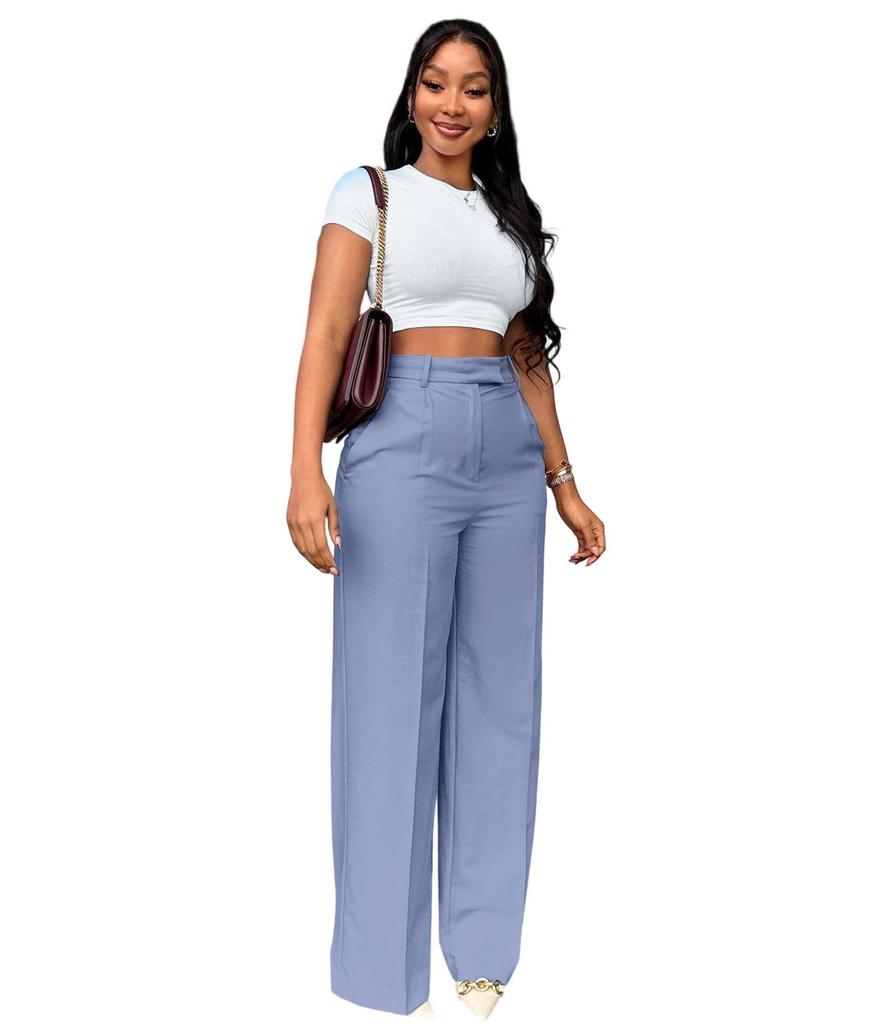 Y6012 Damskie spodnie casual z wysokim stanem, prostą nogawką i szeroką nogawką na wiosnę/jesień/zimę - Styl europejski i amerykański