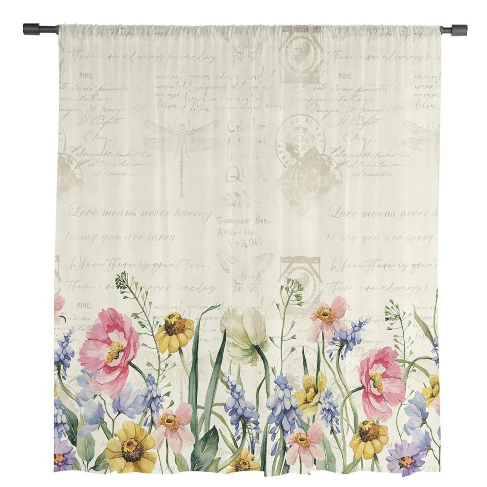 Spring Flowers Plants Wildflowers Sheer Curtains for Living Room Decoration Window Curtain Kitchen Tulle Voile Organza Drapes