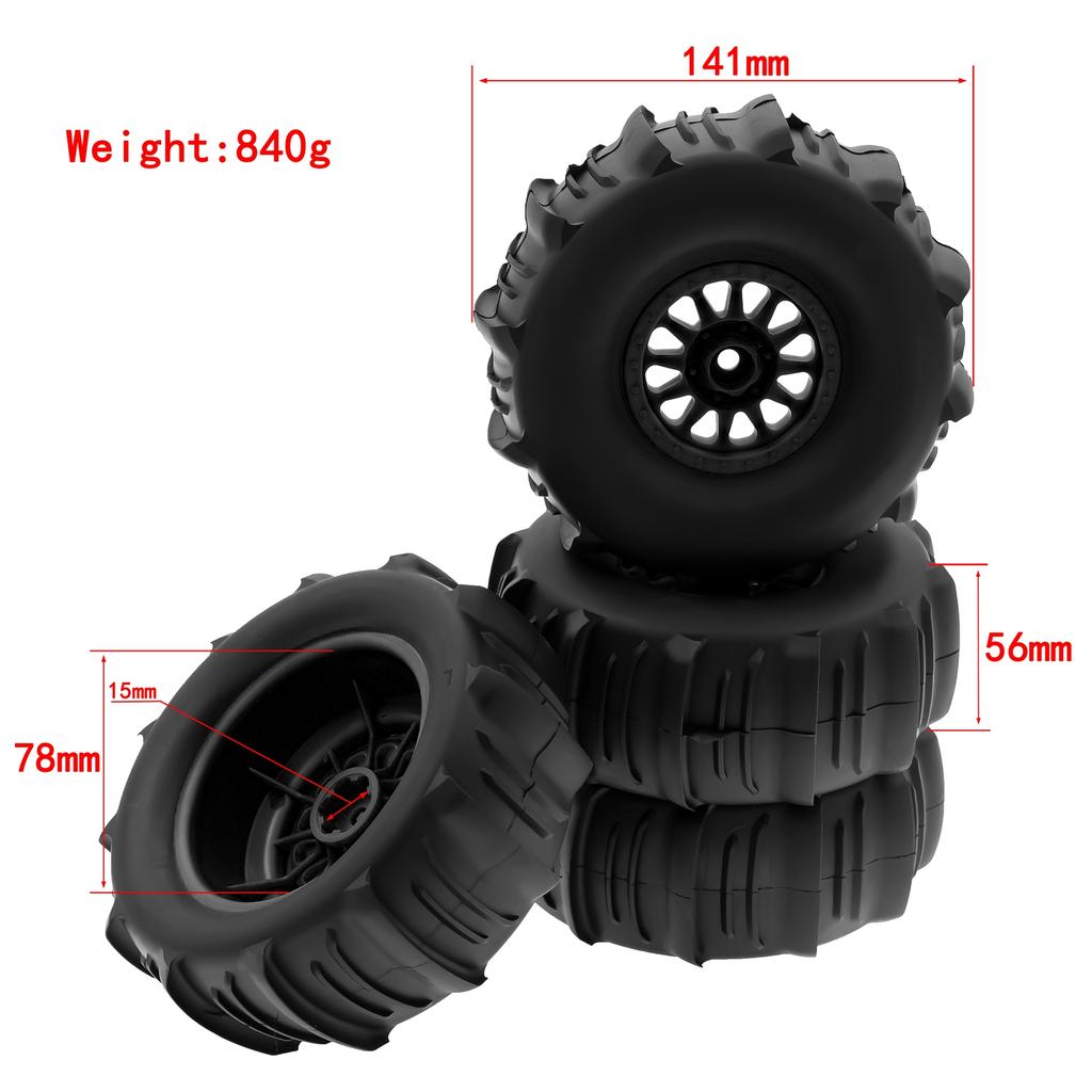 4 Pcs Remote Control Car Tire 138Mm 17Mm Wheel Hex Replacement For   Mojave TRAXS UDR FS Yikong DF7 1Celsius7 Remote control Car