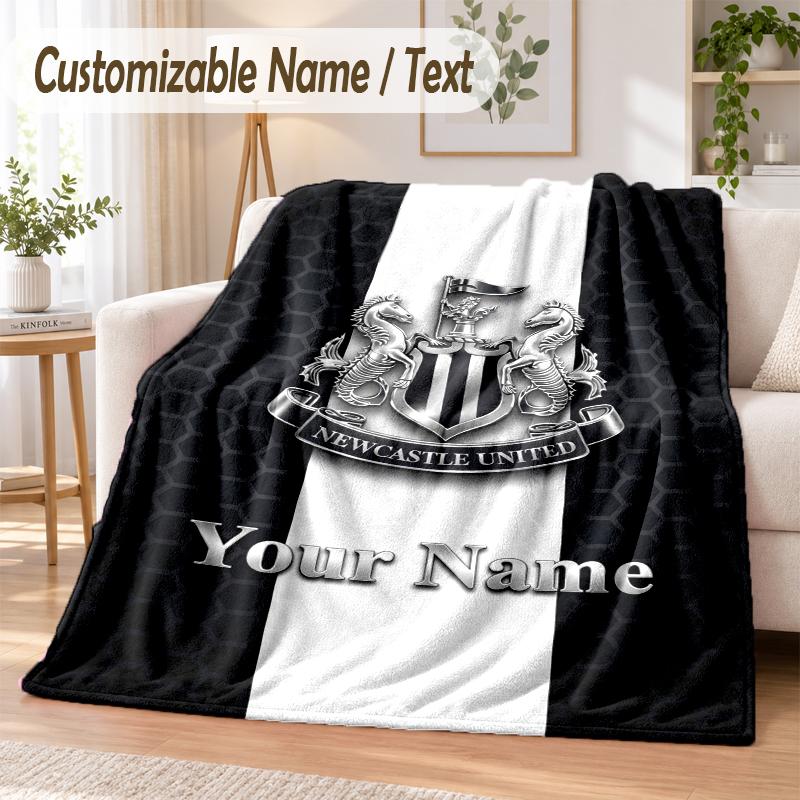 Custom Text Flannel Blanket Newcastle United FC Print Warm Cozy Blanket Home Sofa Bedding