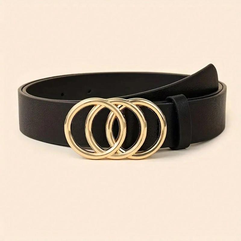 Women Minimalist Fashion Versatile Waist Belt, Pants/Dress Classic Belt With Triple/Dual/Single Metal Buckle, Solid Color Elegant Waist Accessory