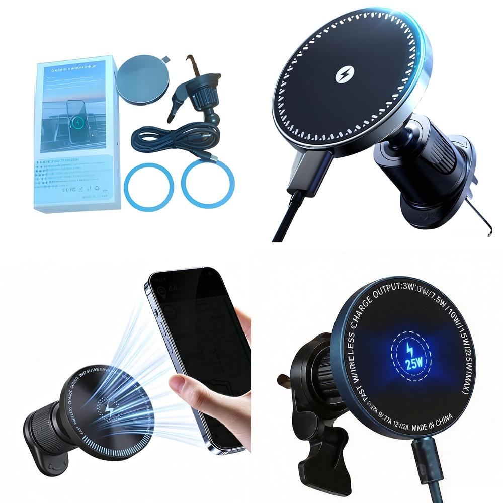 Elegant 15W 25W Fast Magnetic Charger Strong Car Phone Mount Holder Safe Power Solution for Safe Driving View for Smartphones