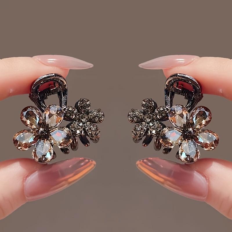 Stylish Mini Hair Clip Set with Elegant Flowers and Sparkling Rhinestones for Women