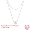 EFFIE QUEEN 925 Silver 14k Gold Oval Shaped Pearl Pendant Necklace Double Layered Chain Banquet Jewelry for Women Wedding GPN72