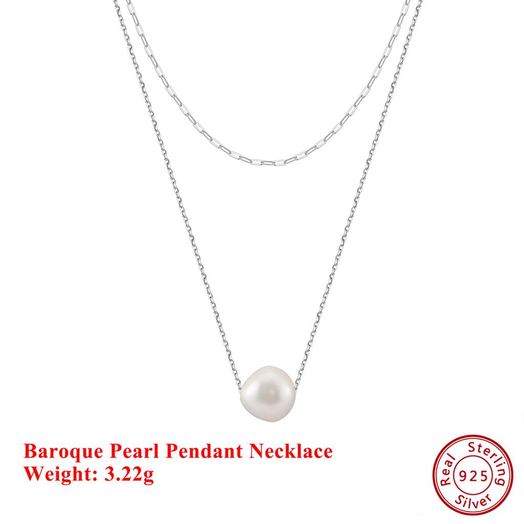 EFFIE QUEEN 925 Silver 14k Gold Oval Shaped Pearl Pendant Necklace Double Layered Chain Banquet Jewelry for Women Wedding GPN72