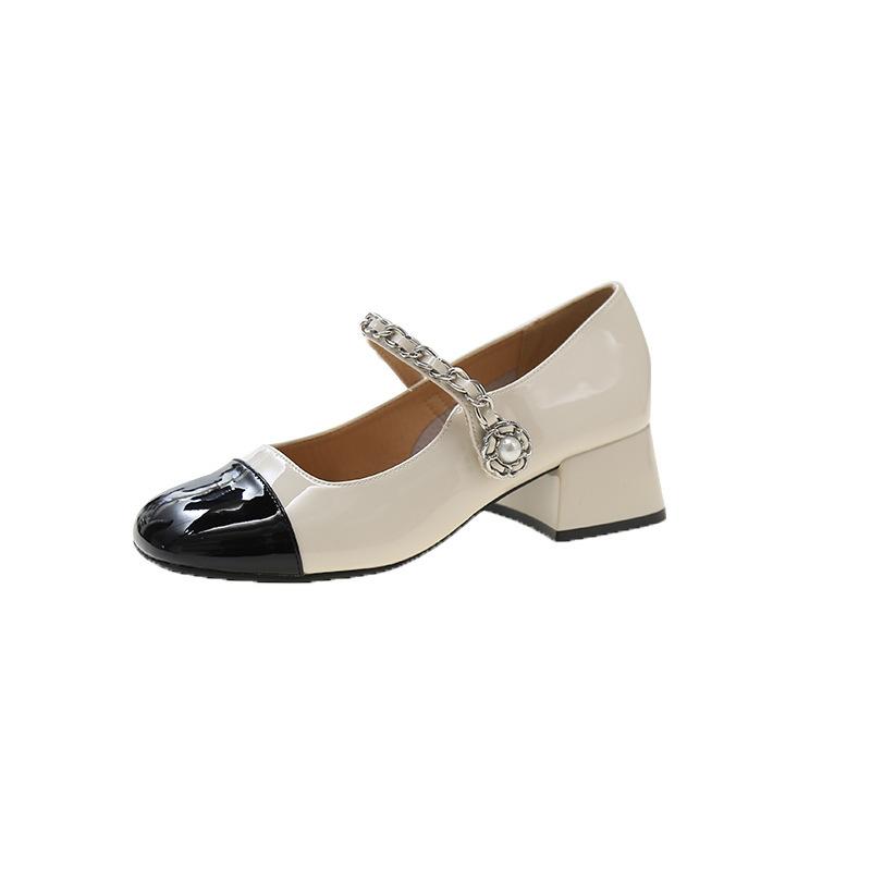 Shallow Mouth College Style Fairy Shoes with Skirt Mary Jane Color Matching New Thick Heel Square Head Single Shoes