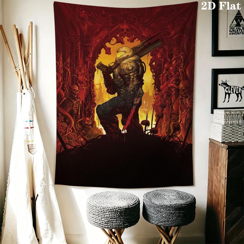 DOOM The Dark Ages Arazzo da Parete Appeso Estetico a Parete Coperta in Tessuto Stampato Arazzi Decorativi per Camera da Letto Soggiorno Decorazioni per la Casa