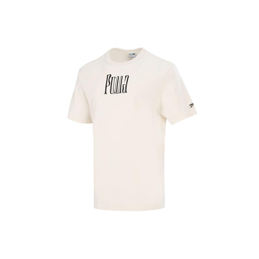 PUMA T Shirts Men's Ecru Crew Neck Moderate Straight Fit 533039-73