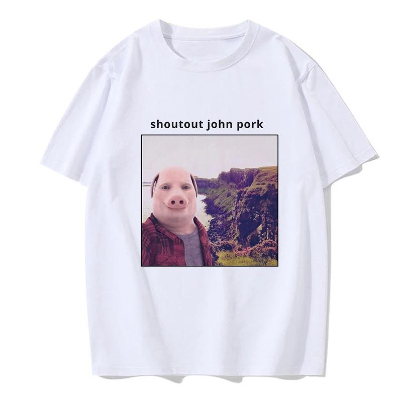 Women Funny Pig Tops Tshirt John Pork Is Calling Answer Call Phone Y2k Tee Shirt Gothic Hip Hop T-shirt Streetwear Clothes