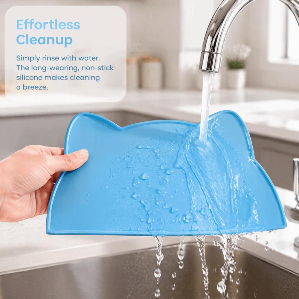 Soft Anti Slip Silicone Cat Bowl Mat 17.32in Long 9.45in Wide Feeding Mat Dog Bowl Mat Cat Feeding