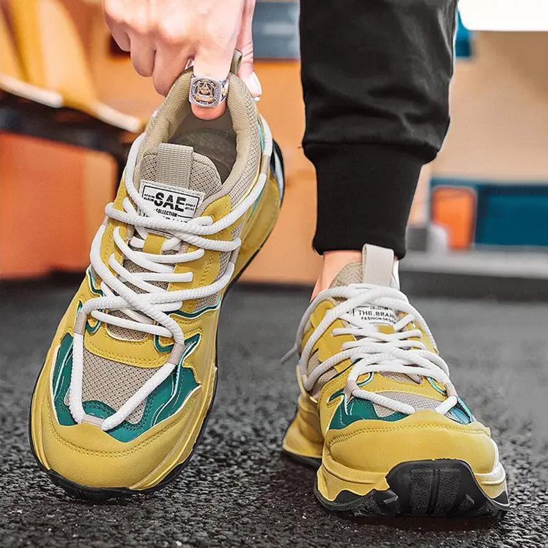 Fashion Mixed Color Men's Casual Shoes Texture Comfortable Lace-up Sneakers Non-slip Shock-absorbing Outdoor Male Sports Shoes