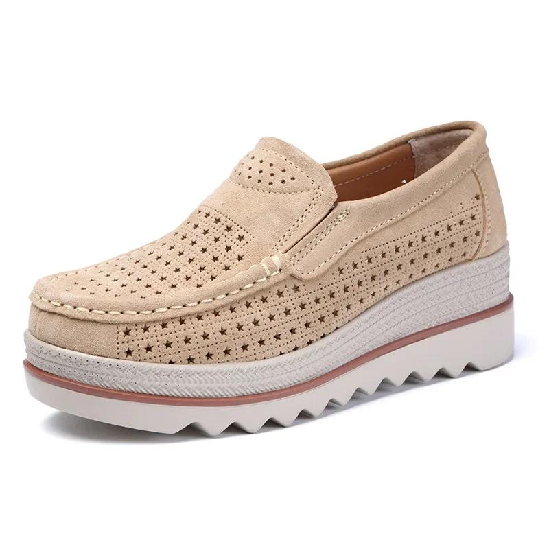Women Wedges Platform Loafers Ladies Elegant Genuine Leather Moccasins Shoes Woman Autumn Slip on Casual Women's Shoes